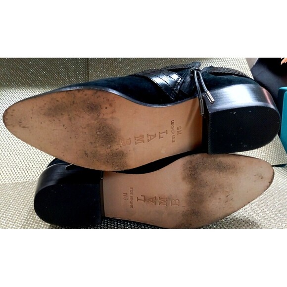 L.A.M.B. Nanetta Suede Black Buckle Side Zip Ankle Boots Size 9 M - Picture 9 of 16